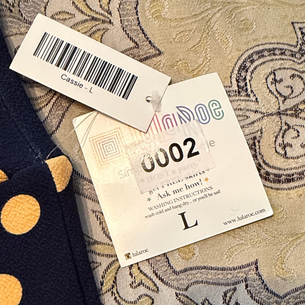 LuLaRoe Dark Blue and Dark Yellow Polka Dot Cassie Pencil Skirt - Picture 6 of 10